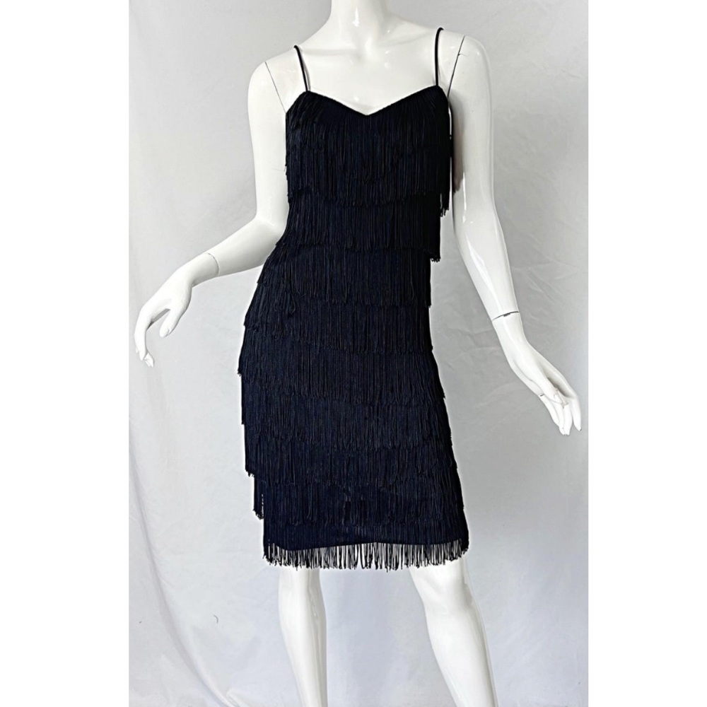 New Leaf Black Fringe Vintage‎ Flapper Roaring 20’s Inspired Cocktail Dress S?